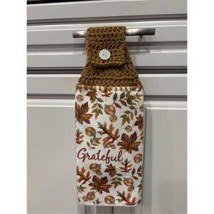 Crochet Top Kitchen Towels-Grateful Fall leaves